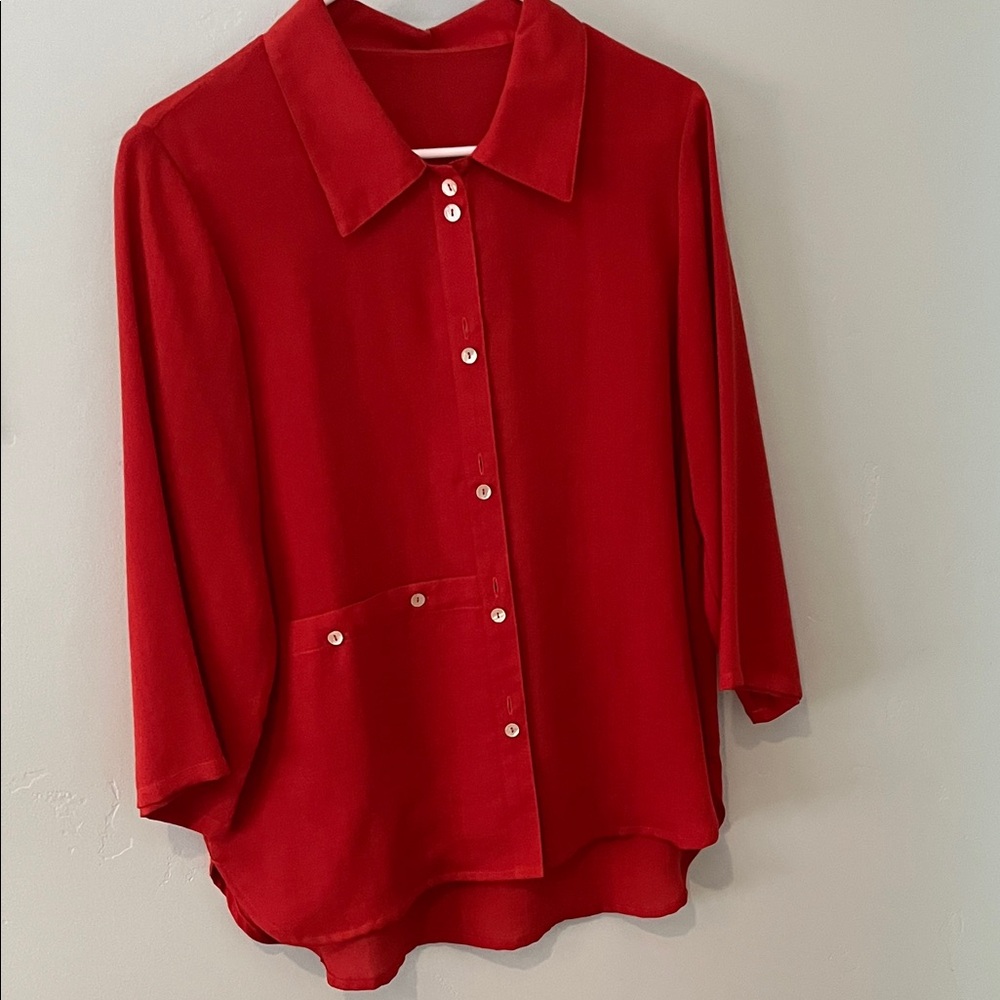 Elegant 100% Linen Coral Women’s Blouse, Oversized Fit, Size XS